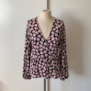 POPSUGAR Peplum Floral Long Sleeve Blouse XL